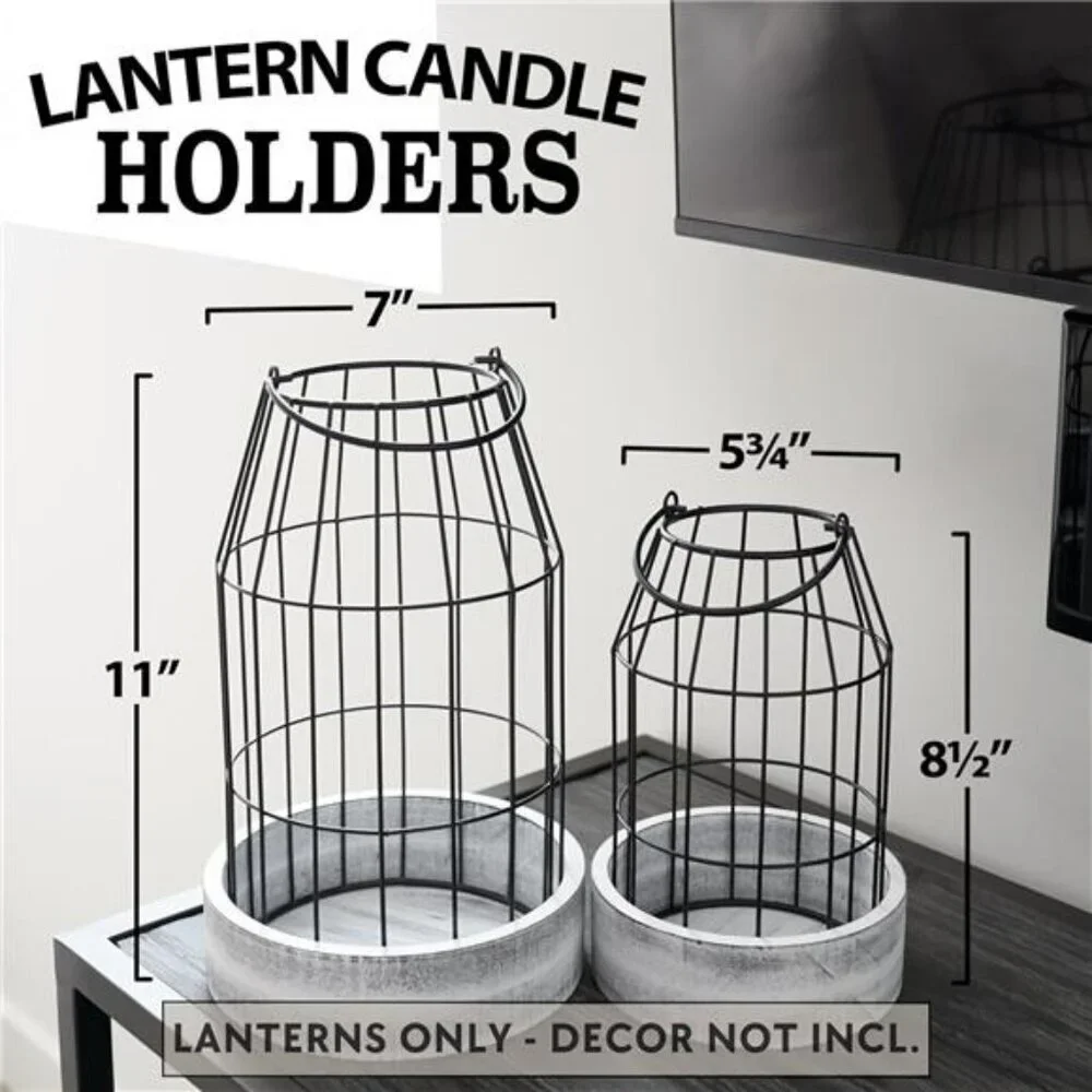 Rustic Farmhouse Lanterns Set of 2 White Metal Candle Holders Home